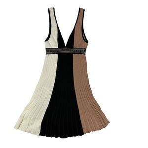 Sleeveless Tricot Dress In Rose Gold, Black, Cream w/Blush Lining, Knee Length M